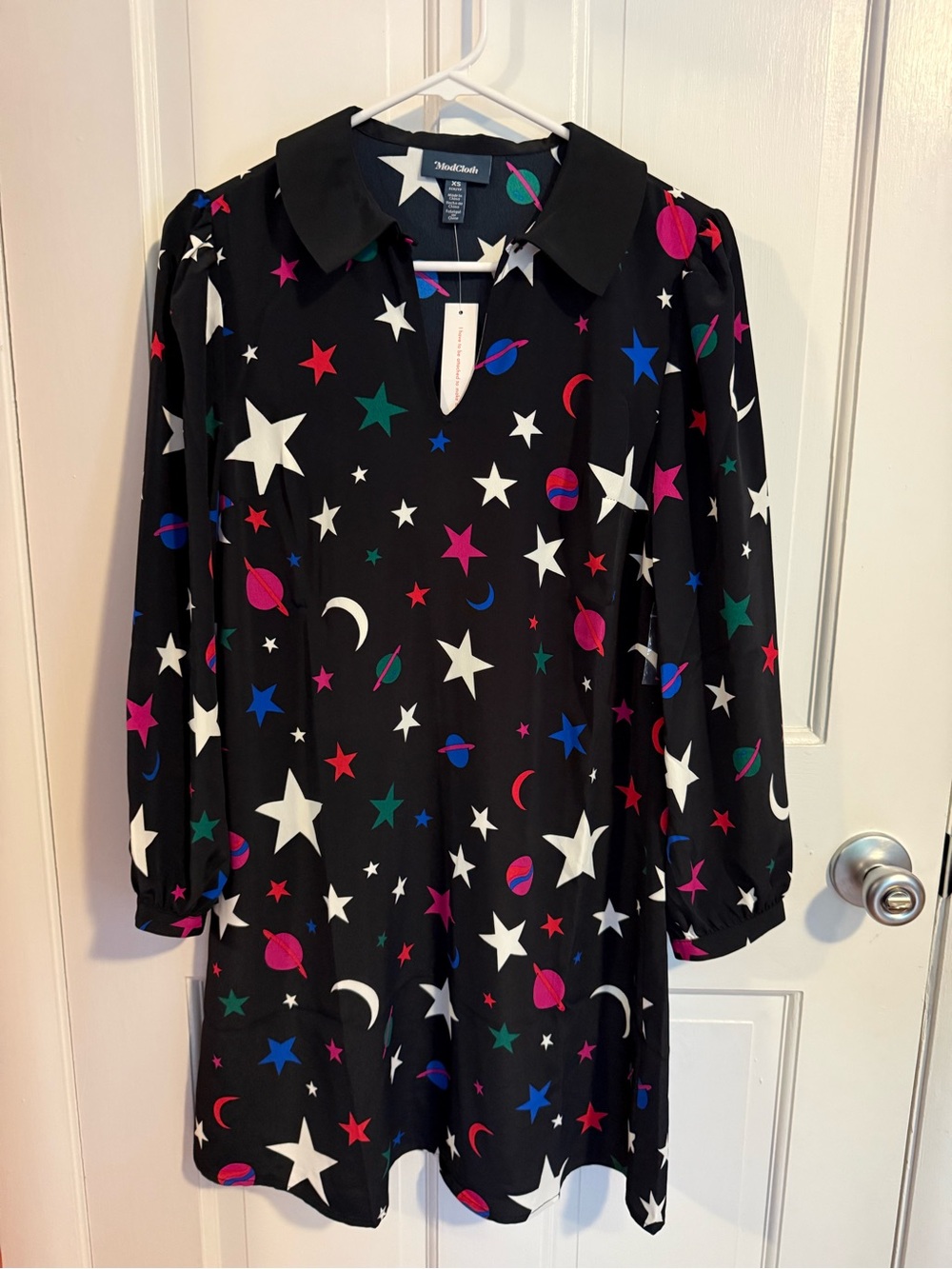 ModCloth Black Space-Print Dress with Peter Pan Collar